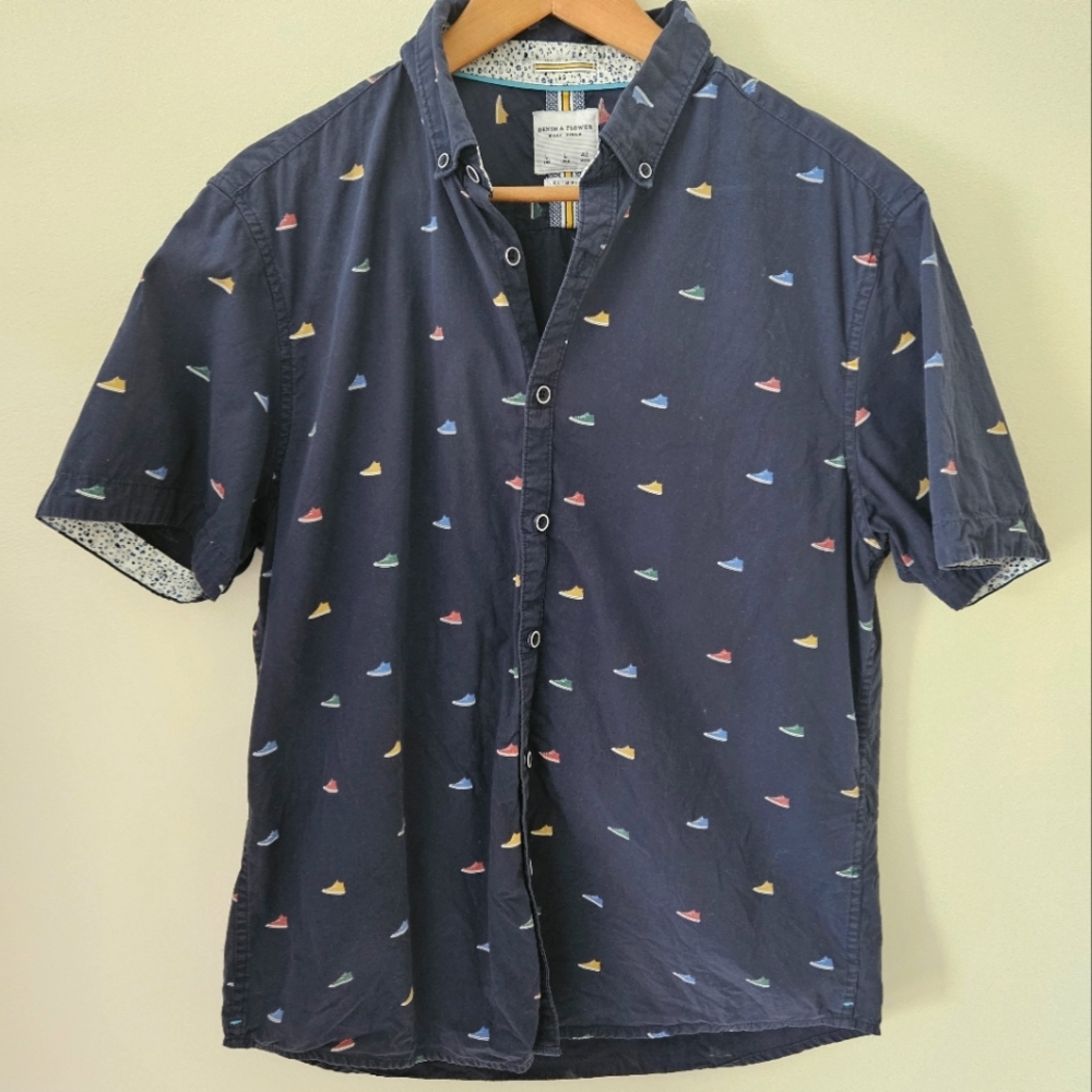 Denim and flower by Ricky Singh sneaker print button down shirt
